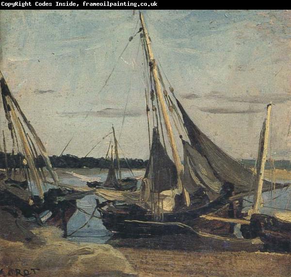 camille corot Trouville Fishing Boats Stranded in the Channel (mk40)